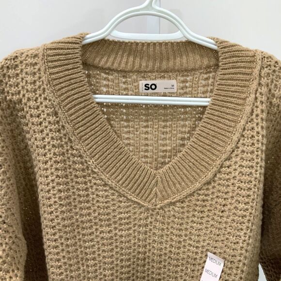 NWT!! Tan V-Neck Balloon Sleeve Sweater By SO (Sonoma) in Medium - Picture 3 of 9